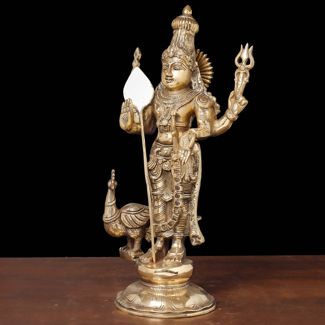 Brass Kartikeya Murugan Swamy Idol With Peacock 20 Inches