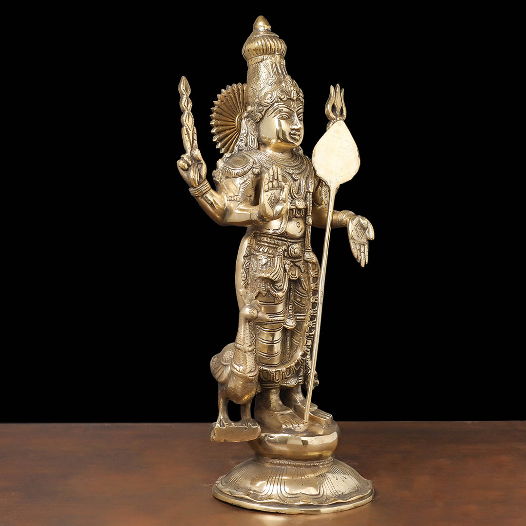 Brass Kartikeya Murugan Swamy Idol With Peacock 20 Inches
