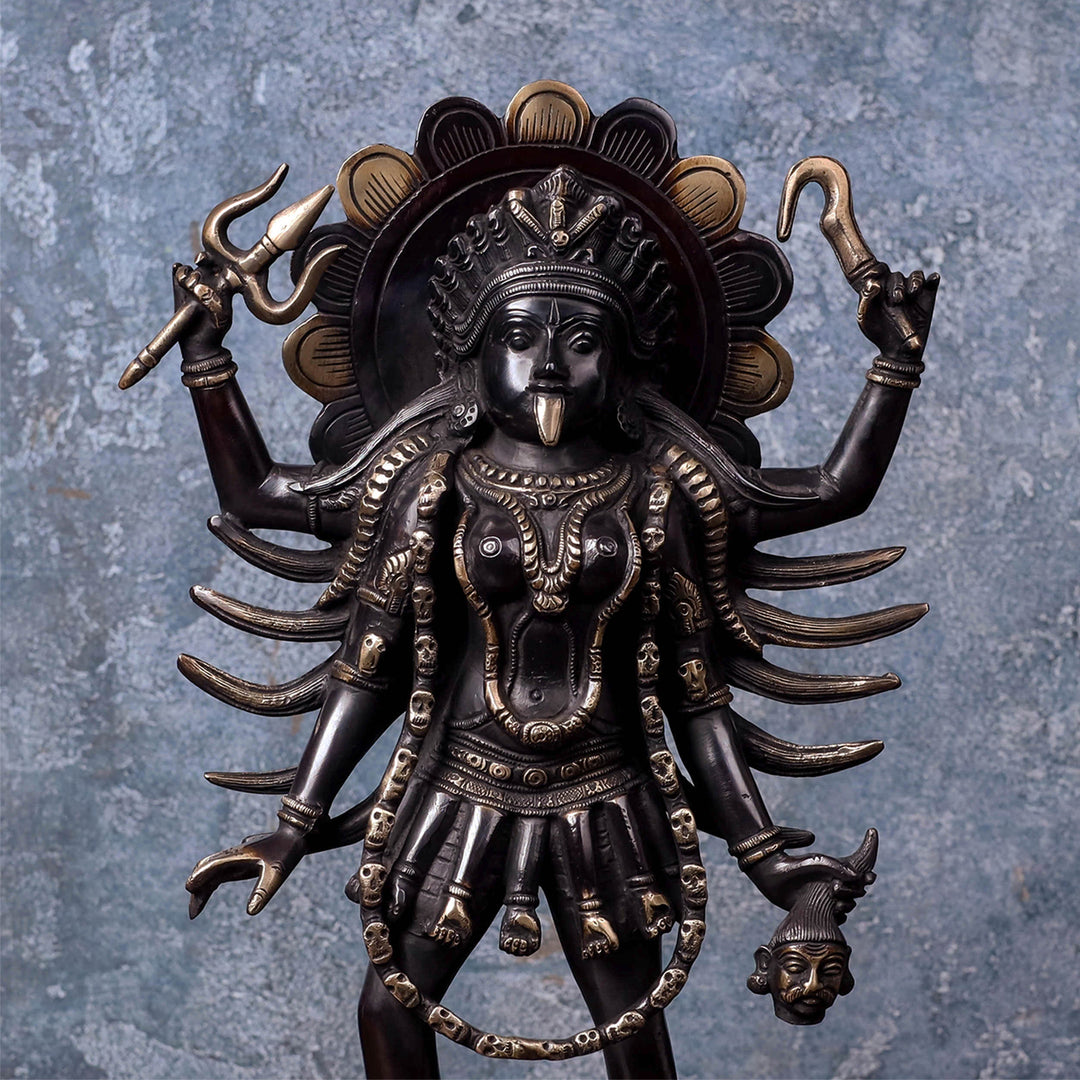 Brass Kali Mata Idol Black Patina Finish For Home Decor 1.5 Feet