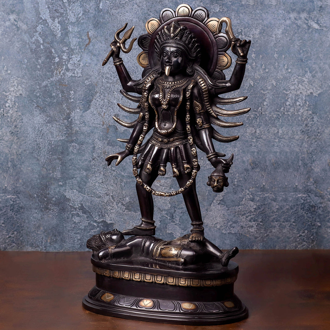 Brass Kali Mata Idol Black Patina Finish For Home Decor 1.5 Feet