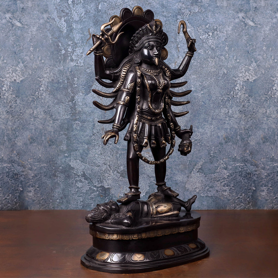 Brass Kali Mata Idol Black Patina Finish For Home Decor 1.5 Feet