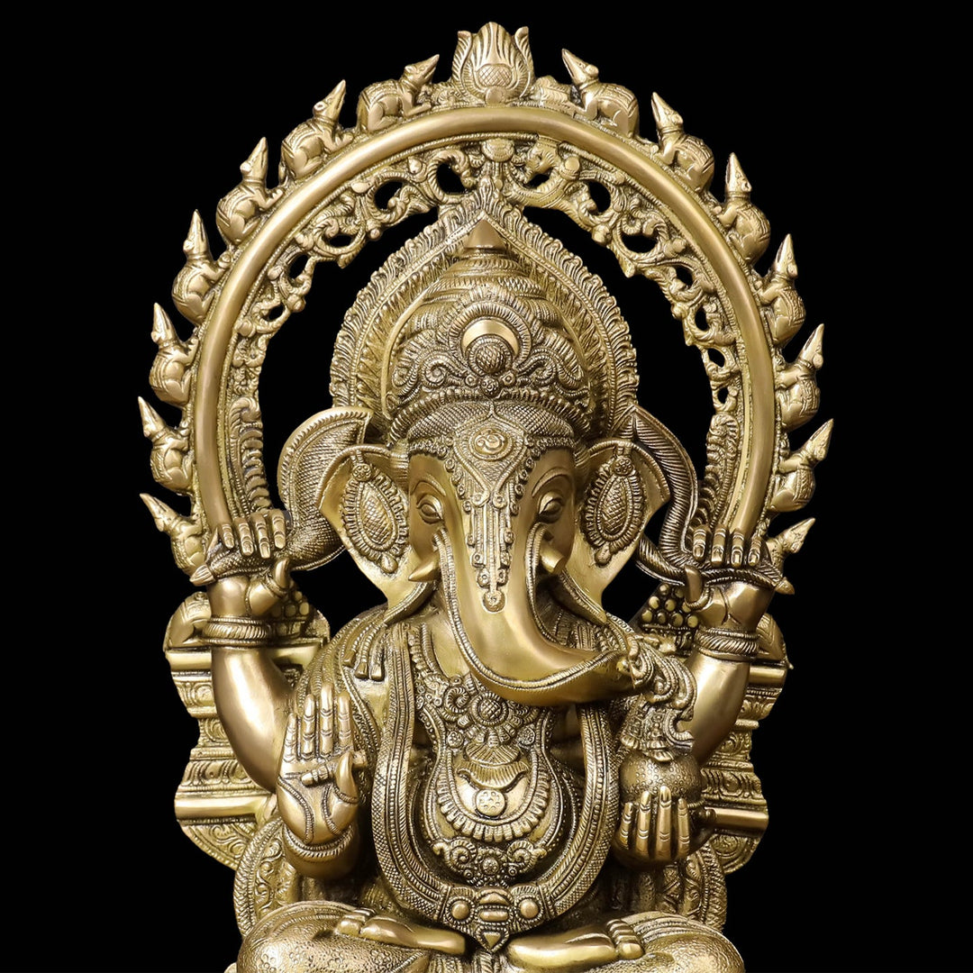 Brass Ganesha Statue With Frame For Home Decor 21 Inches
