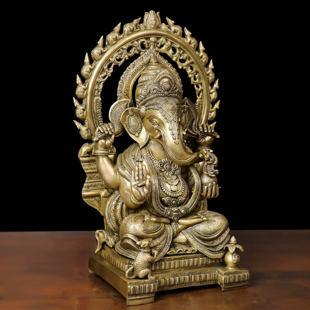 Brass Ganesha Statue With Frame For Home Decor 21 Inches