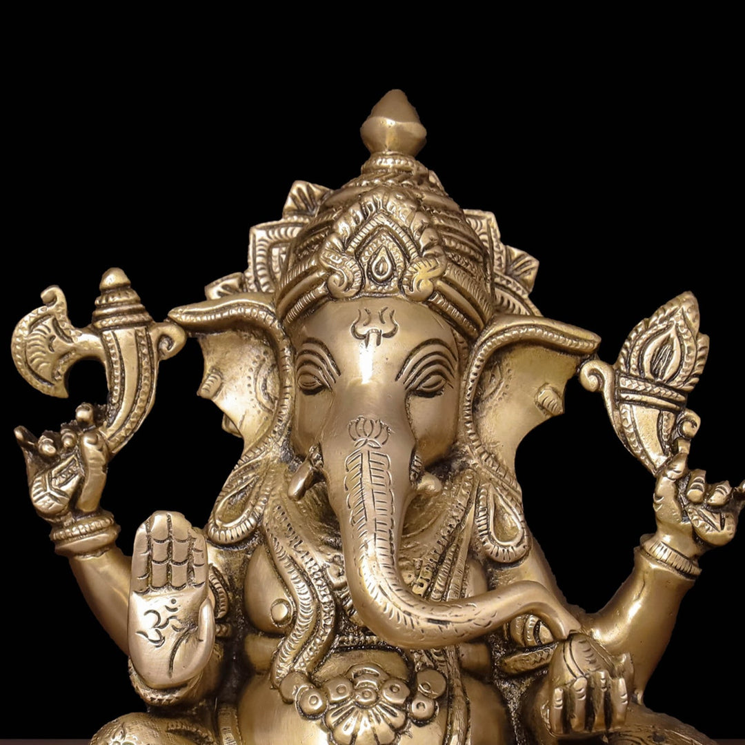 Brass Ganesha Statue Golden Finish 9 Inch