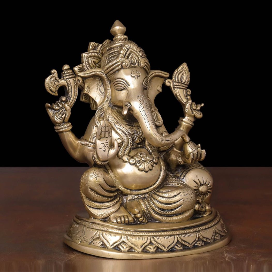 Brass Ganesha Statue Golden Finish 9 Inch