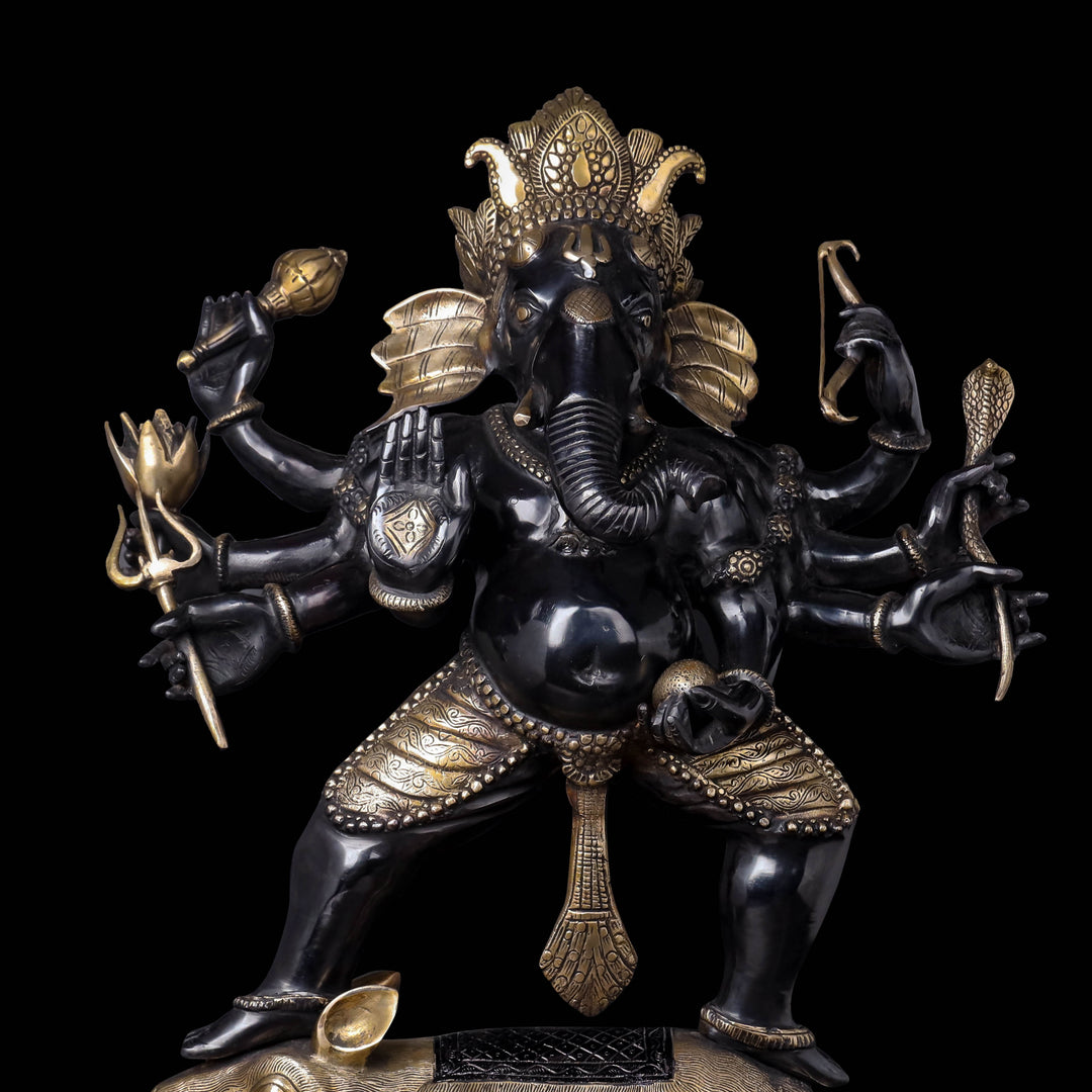 Brass Dancing Ganesha Standing on Ret Black Patina Finish 26 Inches