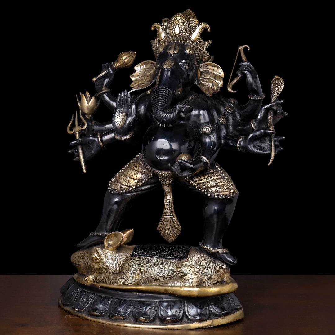 Brass Dancing Ganesha Standing on Ret Black Patina Finish 26 Inches