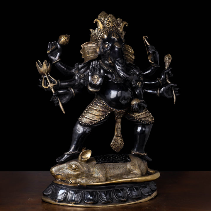 Brass Dancing Ganesha Standing on Ret Black Patina Finish 26 Inches