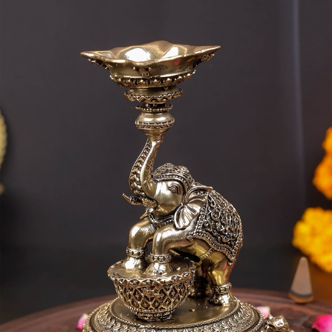 Brass Superfine Designer Elephant Diya Oil Lamp 5 Inch
