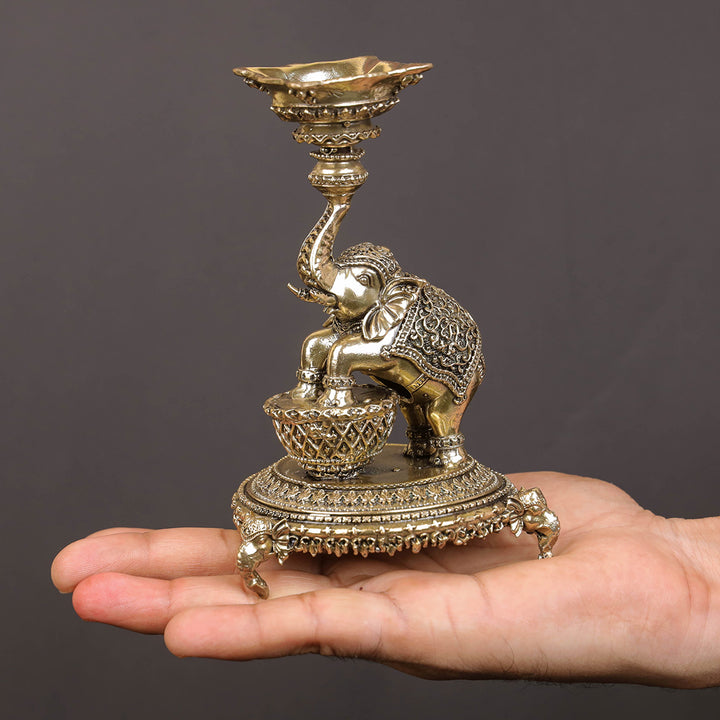 Brass Superfine Designer Elephant Diya Oil Lamp 5 Inch