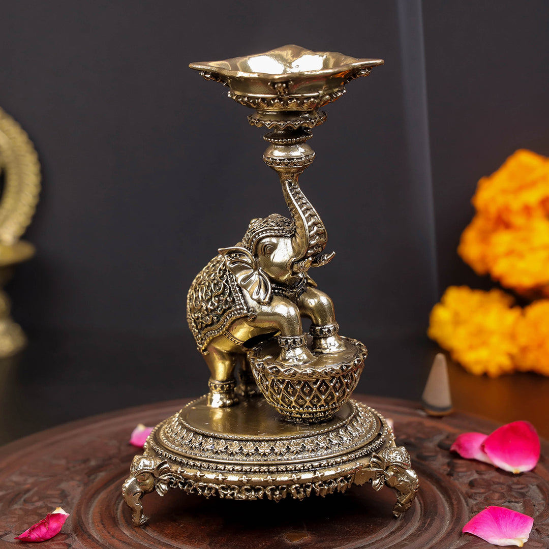 Brass Superfine Designer Elephant Diya Oil Lamp 5 Inch
