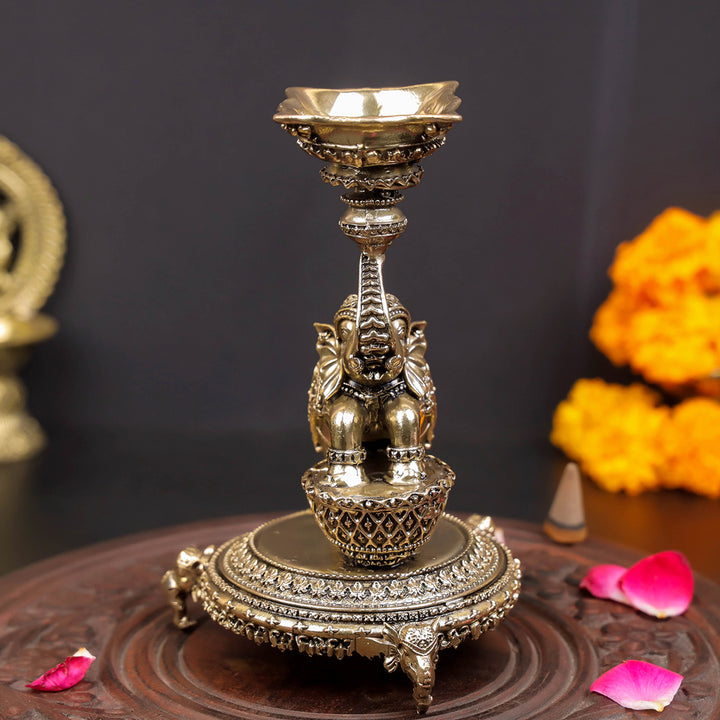 Brass Superfine Designer Elephant Diya Oil Lamp 5 Inch