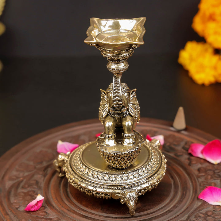 Brass Superfine Designer Elephant Diya Oil Lamp 5 Inch