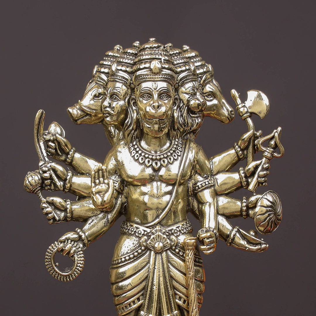 Brass Superfine Standing Panchmukhi Hanuman Idol 4.7 Inches