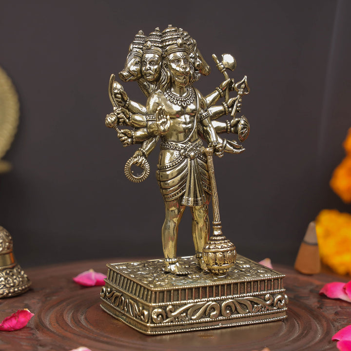 Brass Superfine Standing Panchmukhi Hanuman Idol 4.7 Inches