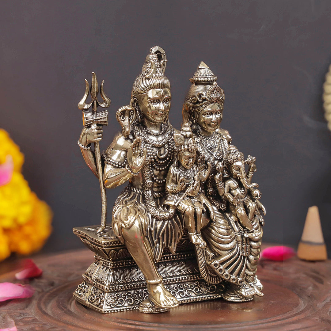 Brass Superfine Shiv Parivar Idol For Home Temple Decor 4 Inch