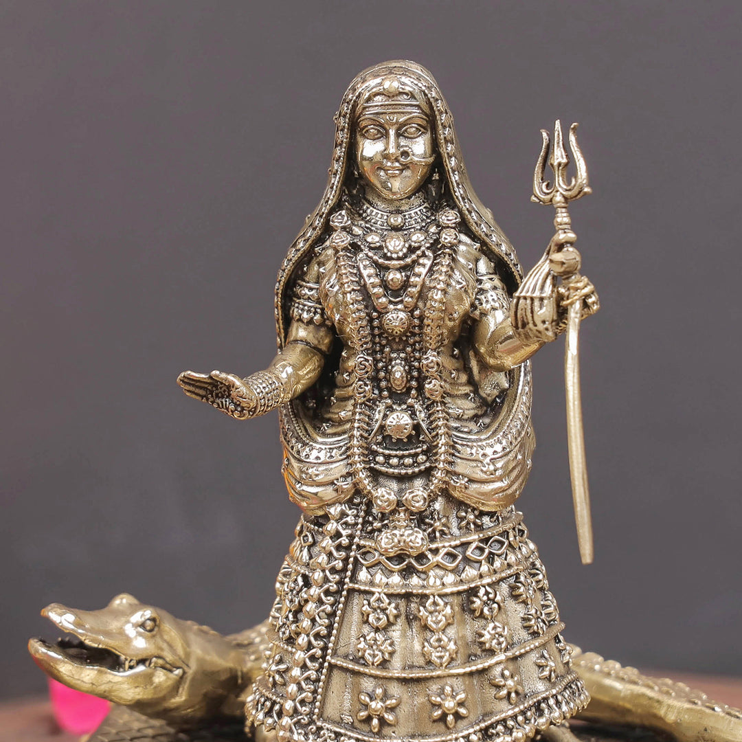 Brass Superfine Khodiyar Mata With Crocodile (Goddess Ganga) 4 Inches