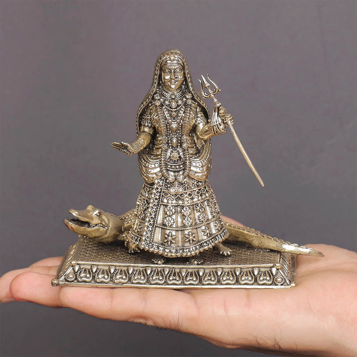 Brass Superfine Khodiyar Mata With Crocodile (Goddess Ganga) 4 Inches