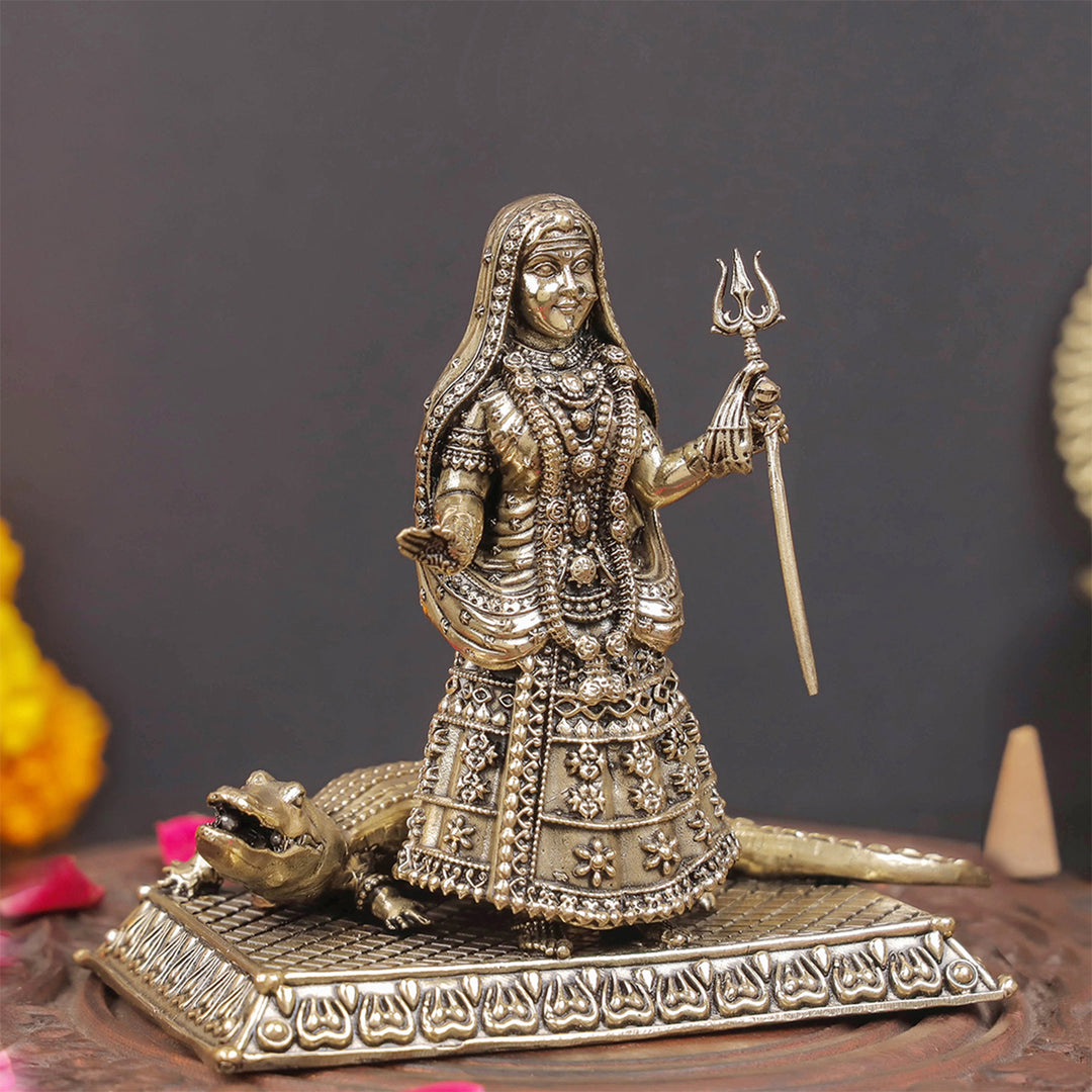 Brass Superfine Khodiyar Mata With Crocodile (Goddess Ganga) 4 Inches