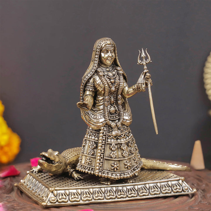 Brass Superfine Khodiyar Mata With Crocodile (Goddess Ganga) 4 Inches