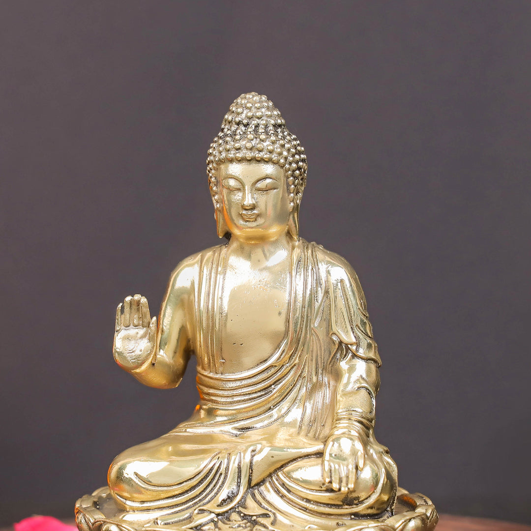 Brass Superfine Buddha Statue Seated on Lotus in Abhaya Mudra 4.5 Inch