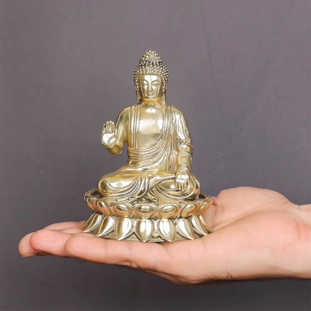 Brass Superfine Buddha Statue Seated on Lotus in Abhaya Mudra 4.5 Inch