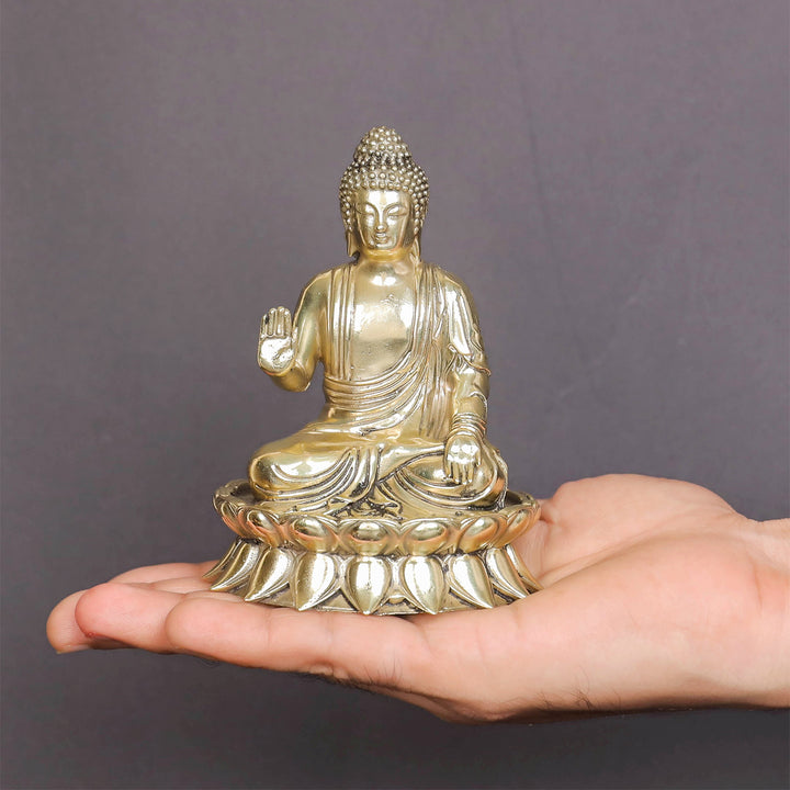 Brass Superfine Buddha Statue Seated on Lotus in Abhaya Mudra 4.5 Inch