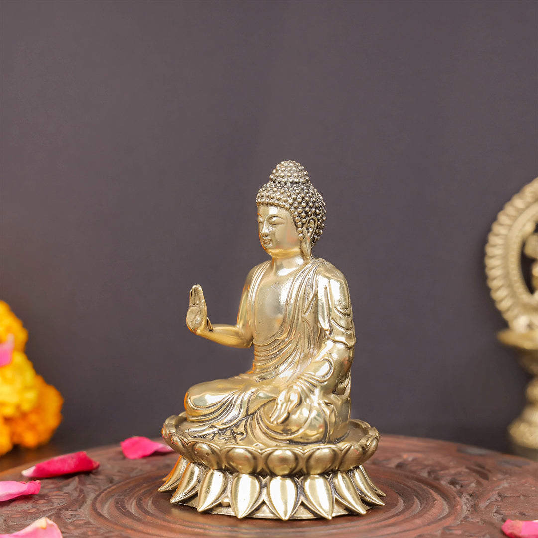 Brass Superfine Buddha Statue Seated on Lotus in Abhaya Mudra 4.5 Inch