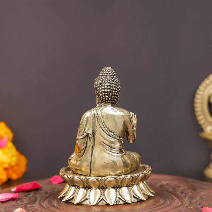 Brass Superfine Buddha Statue Seated on Lotus in Abhaya Mudra 4.5 Inch