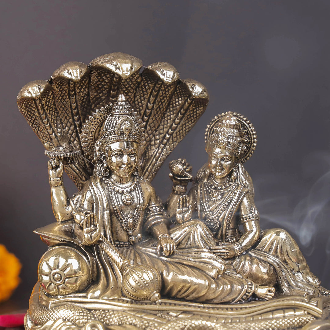 Brass Superfine Vishnu Lakshmi Idol Under Serpent 5 Inch
