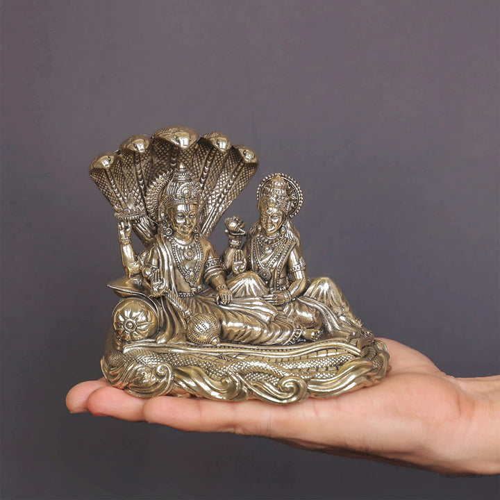 Brass Superfine Vishnu Lakshmi Idol Under Serpent 5 Inch