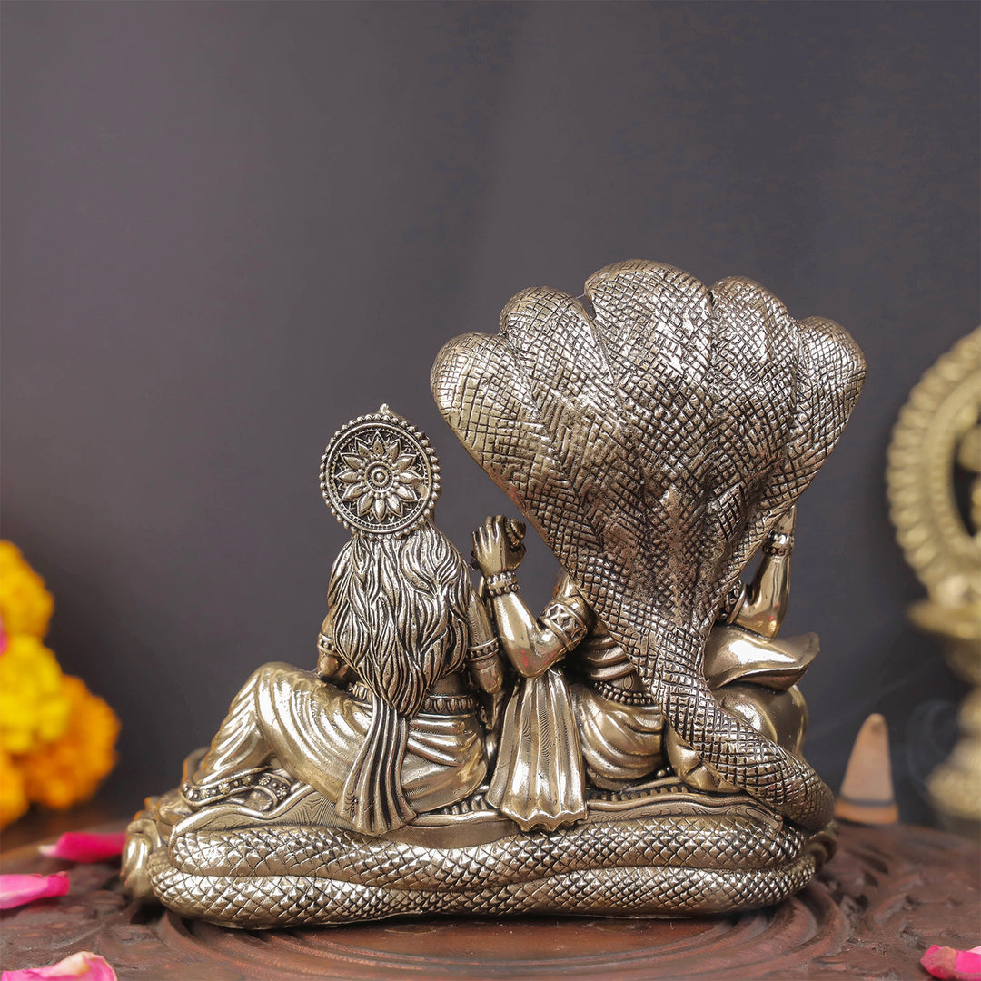 Brass Superfine Vishnu Lakshmi Idol Under Serpent 5 Inch