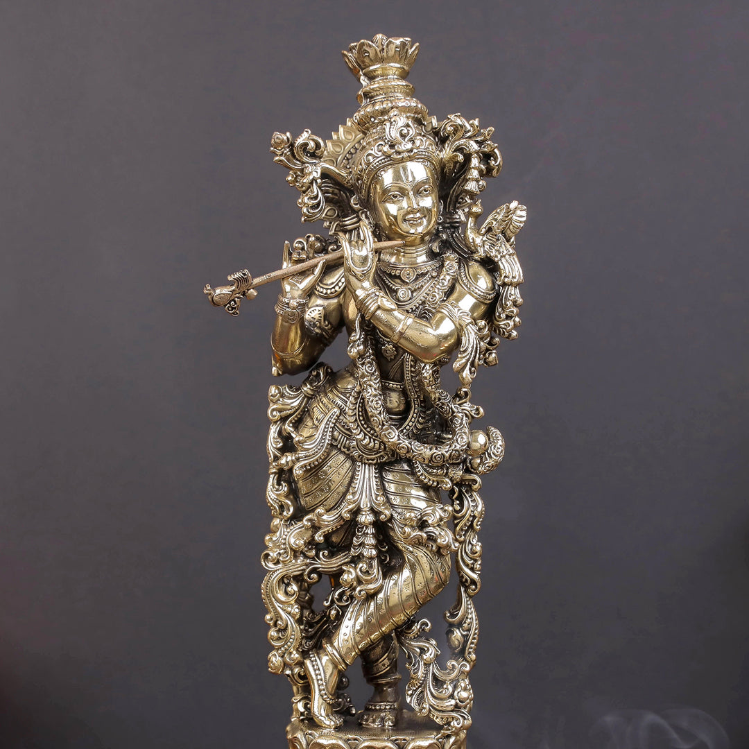 Brass Antique Lord Krishna Idol 10"