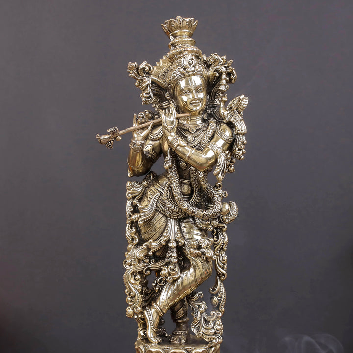 Brass Antique Lord Krishna Idol 10"