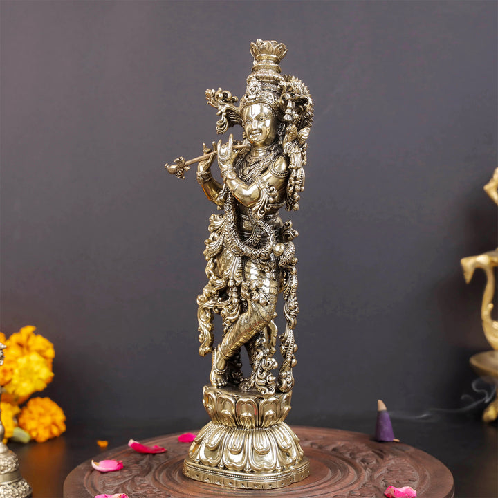 Brass Antique Lord Krishna Idol 10"