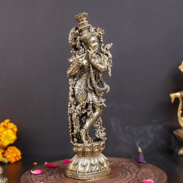 Brass Antique Lord Krishna Idol 10"