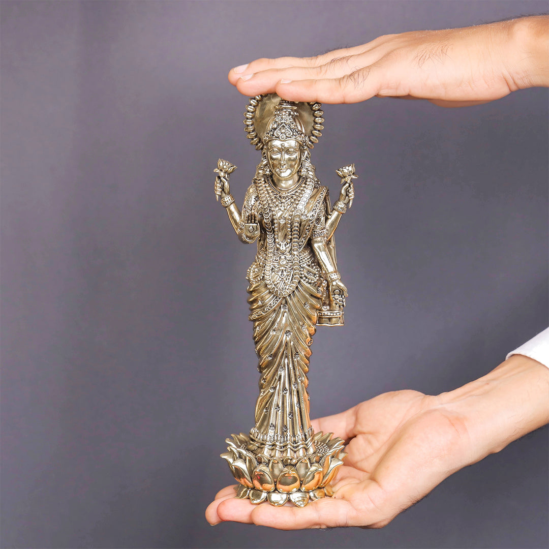 Brass Superfine Standing Goddess Lakshmi Idol 10 Inch