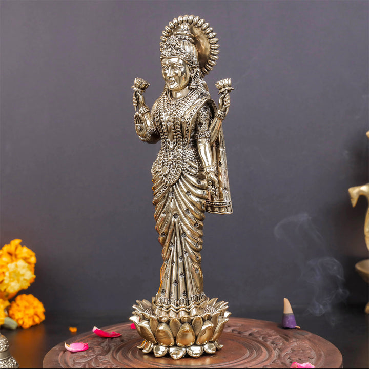 Brass Superfine Standing Goddess Lakshmi Idol 10 Inch