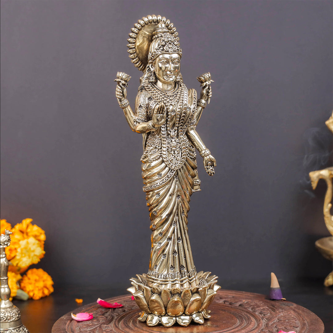 Brass Superfine Standing Goddess Lakshmi Idol 10 Inch