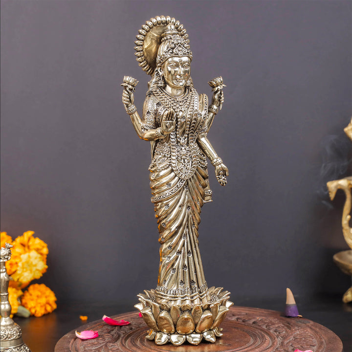 Brass Superfine Standing Goddess Lakshmi Idol 10 Inch