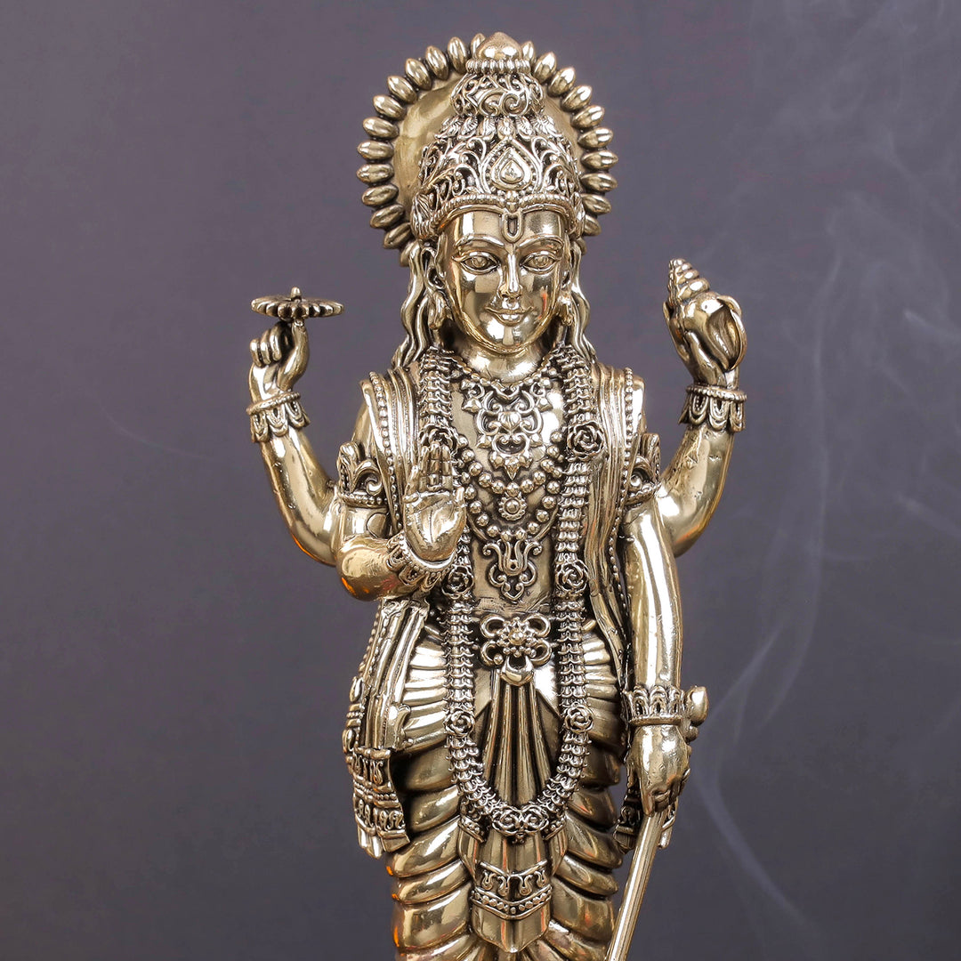 Brass Sueprfine Vishnu Idol Standing On Lotus 10 Inches