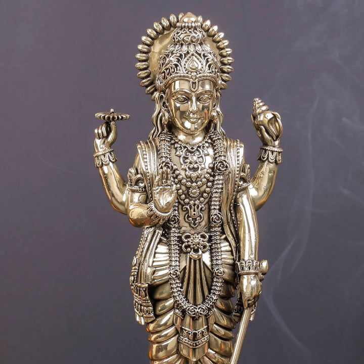 Brass Sueprfine Vishnu Idol Standing On Lotus 10 Inches