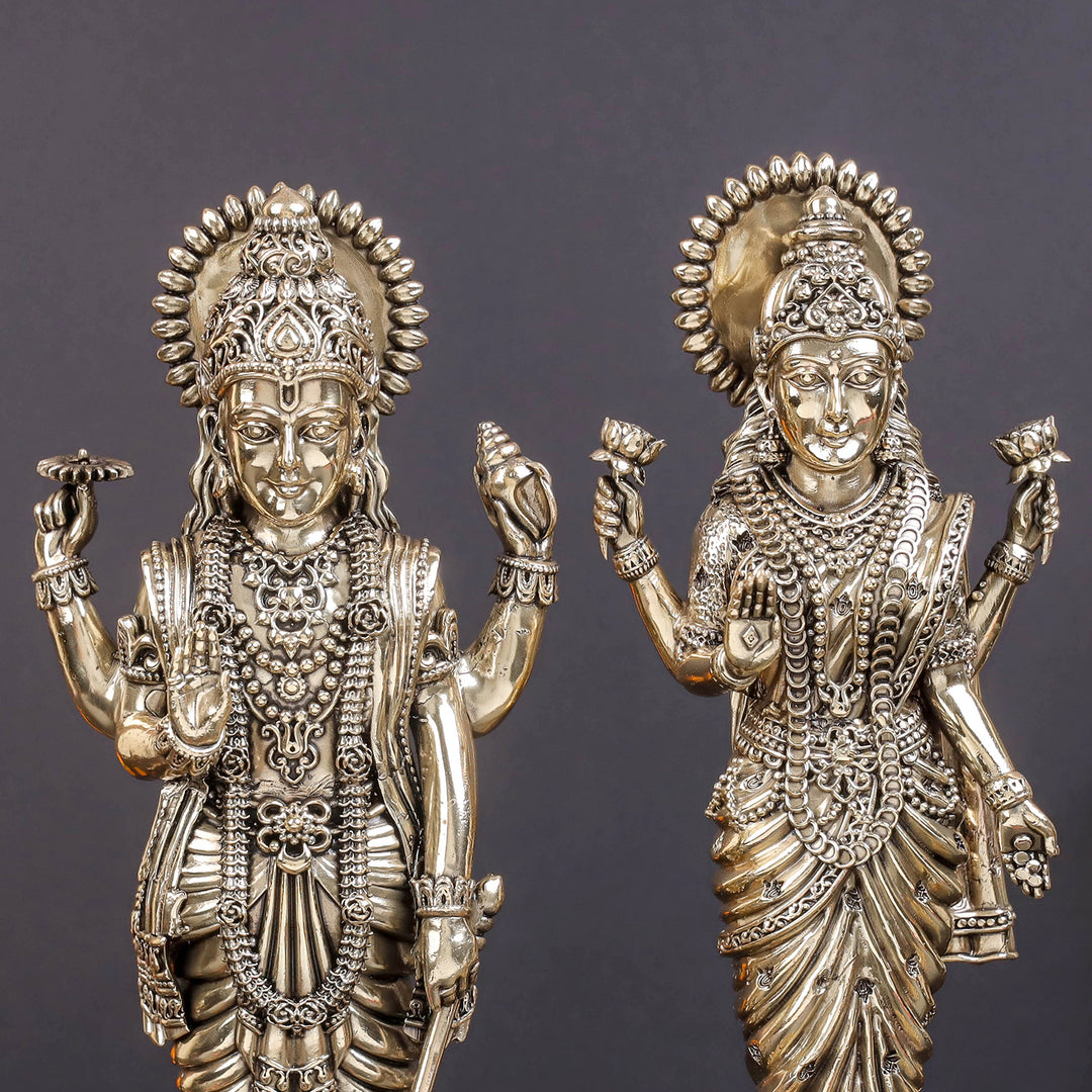 Brass Superfine Standing Vishnu Lakshmi Idol 10 Inches