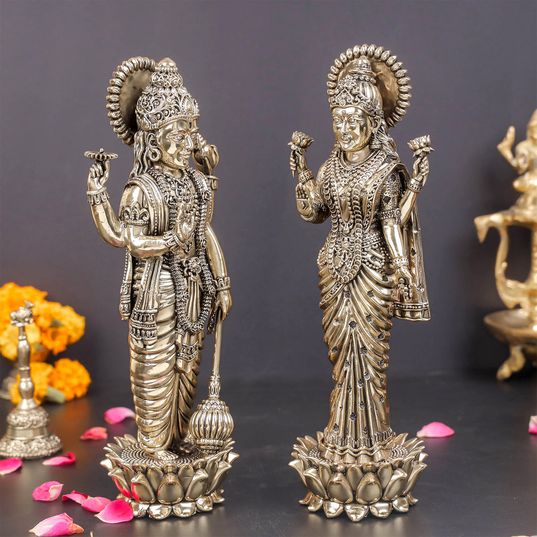 Brass Superfine Standing Vishnu Lakshmi Idol 10 Inches