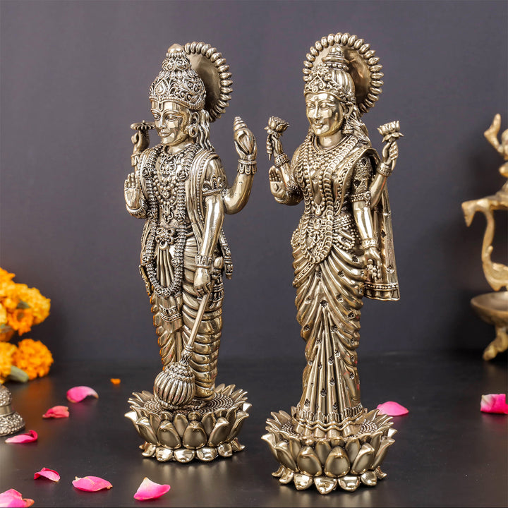 Brass Superfine Standing Vishnu Lakshmi Idol 10 Inches