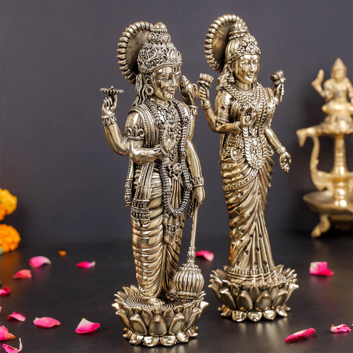 Brass Superfine Standing Vishnu Lakshmi Idol 10 Inches