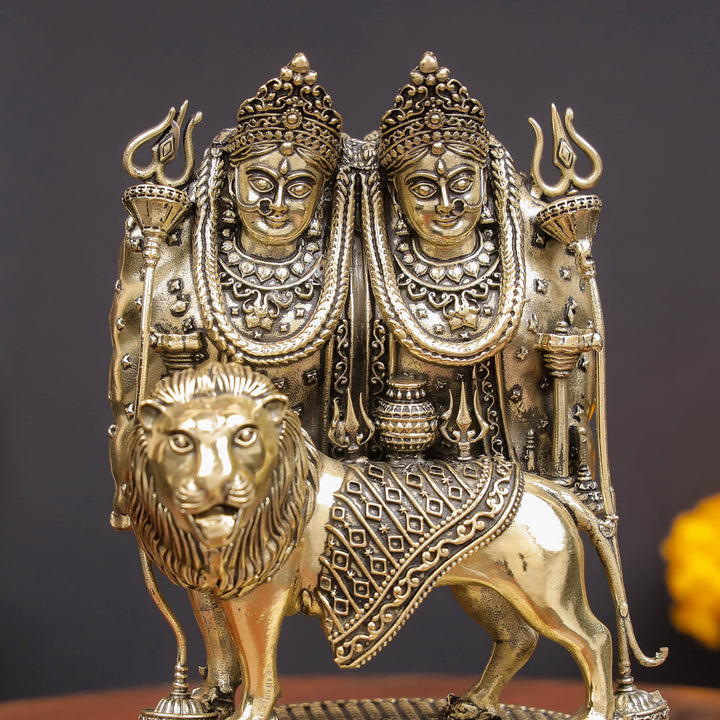Brass Superfine Kaila Devi Chamunda Mata on Lion Idol 4.5 Inch