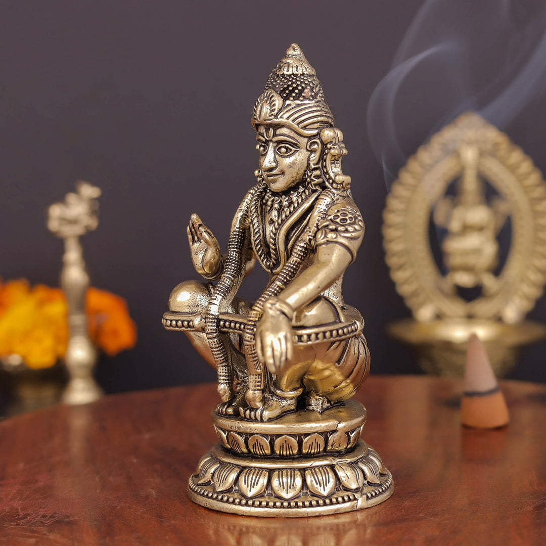 Brass Superfine Ayyappa Swamy Idol For Home Decor 4 Inch