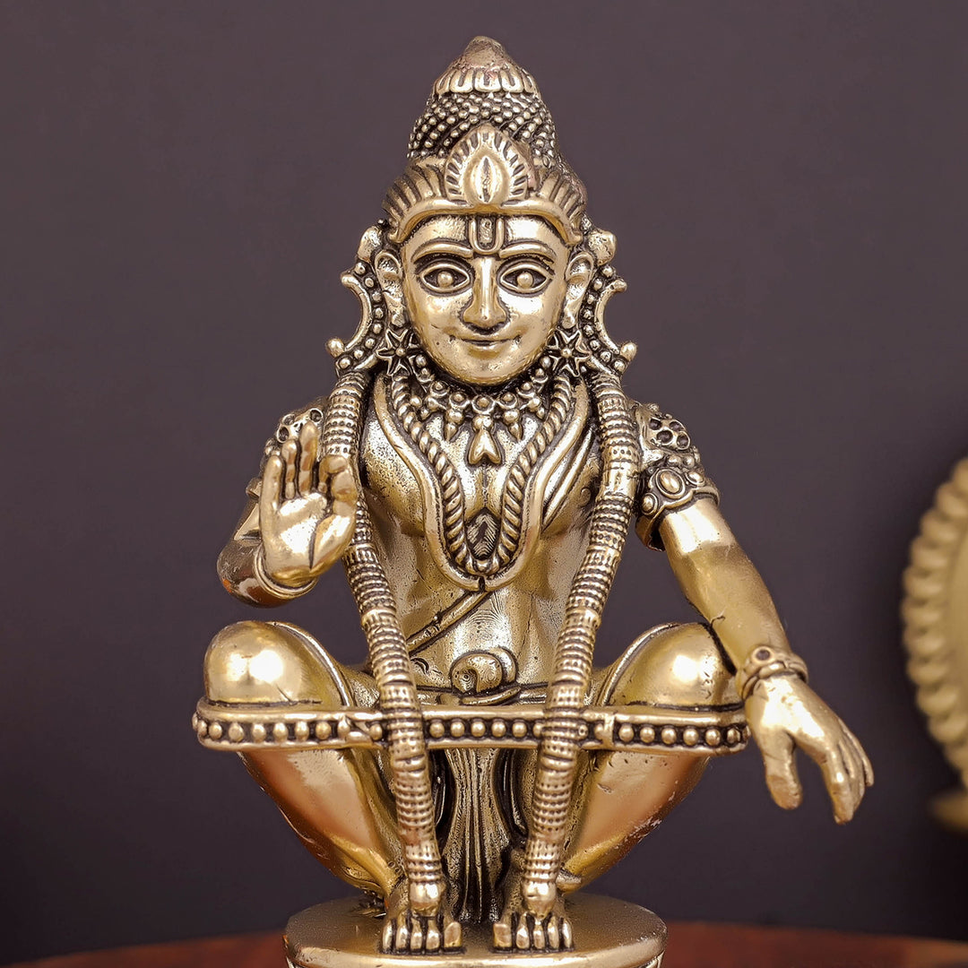 Brass Superfine Ayyappa Swamy Idol For Home Temple Decor 5 Inch