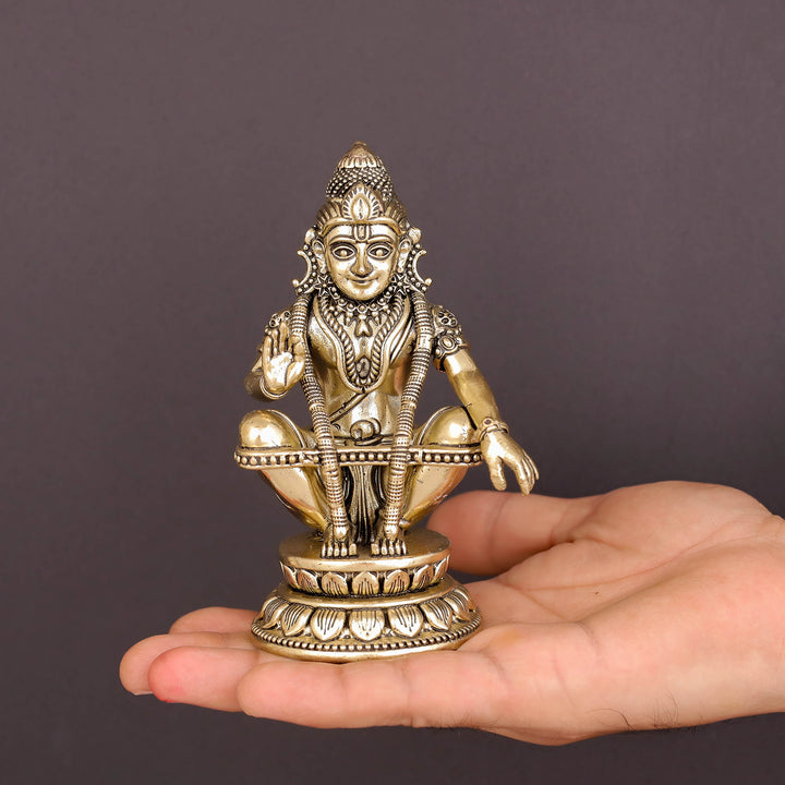 Brass Superfine Ayyappa Swamy Idol For Home Temple Decor 5 Inch